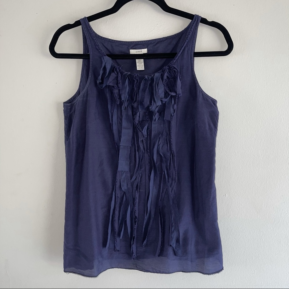 J Crew Navy Sleeveless Top Size 2 Silk Blend Blue Ruffles Tank Business Casual